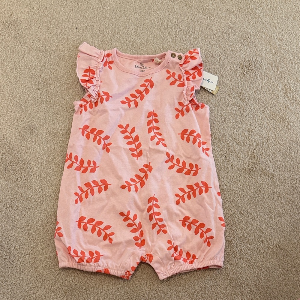 Carter's Pink & Coral Ruffle Sleeve Baby Romper